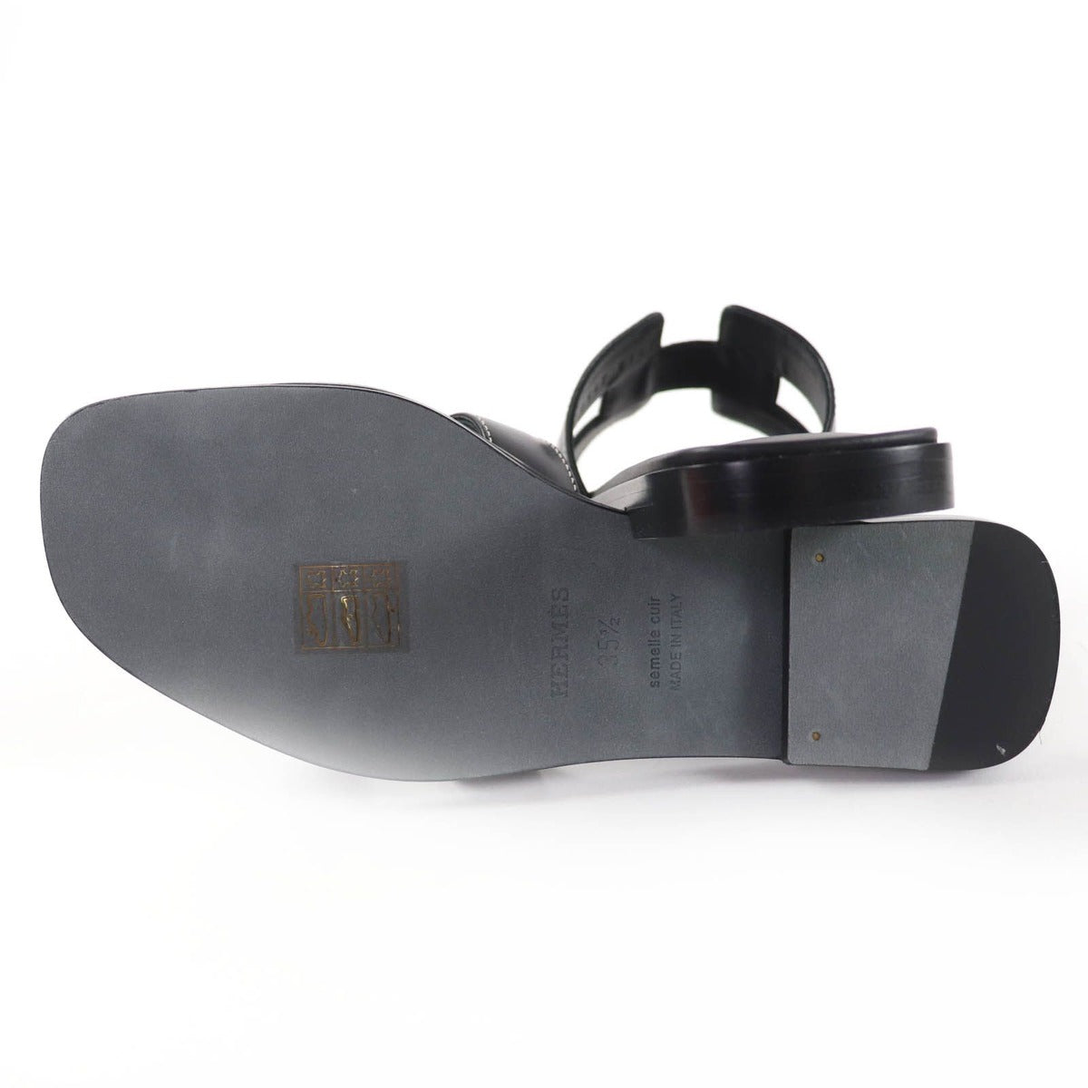 Hermes Oran Box Calf Leather Flat Sandals Black 35.5 — view 7