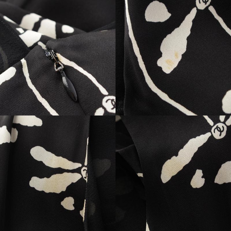 Chanel 98P Silk Dragonfly Pattern Sleeveless Dress P10403 Black 38