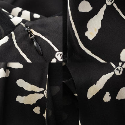 Chanel 98P Silk Dragonfly Pattern Sleeveless Dress P10403 Black 38