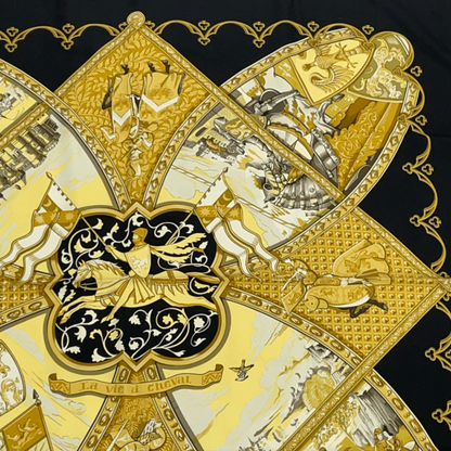 Hermes Scarf Carre 90 La Vie A Cheval Gold And Black