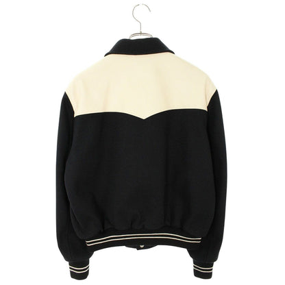 Celine Teddy Leather Cowboy Eyoke Contrast Wool Star Jean Jacket Black White — view 2
