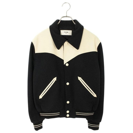 Celine Teddy Leather Cowboy Eyoke Contrast Wool Star Jean Jacket Black White