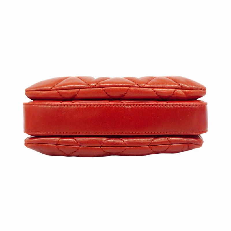 Chanel Shoulder Bag Matelasse Lambskin Red Silver Hardware Women