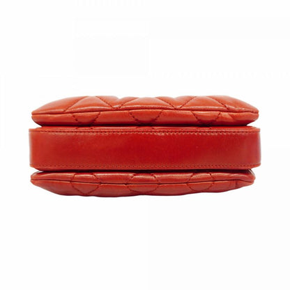 Chanel Shoulder Bag Matelasse Lambskin Red Silver Hardware Women