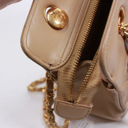 Chanel Matelasse Chain Calfskin Beige Shoulder Bag Gold