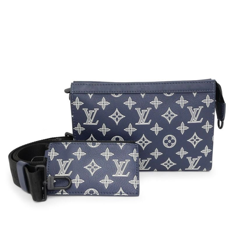 Louis Vuitton Monogram Shadow Gaston-wearable Wallet Navy-shoulde