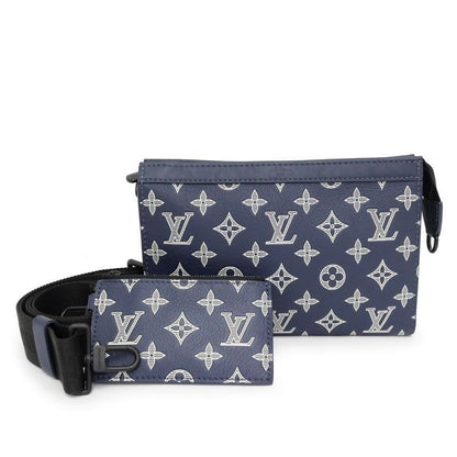 Louis Vuitton Monogram Shadow Gaston-wearable Wallet Navy-shoulde