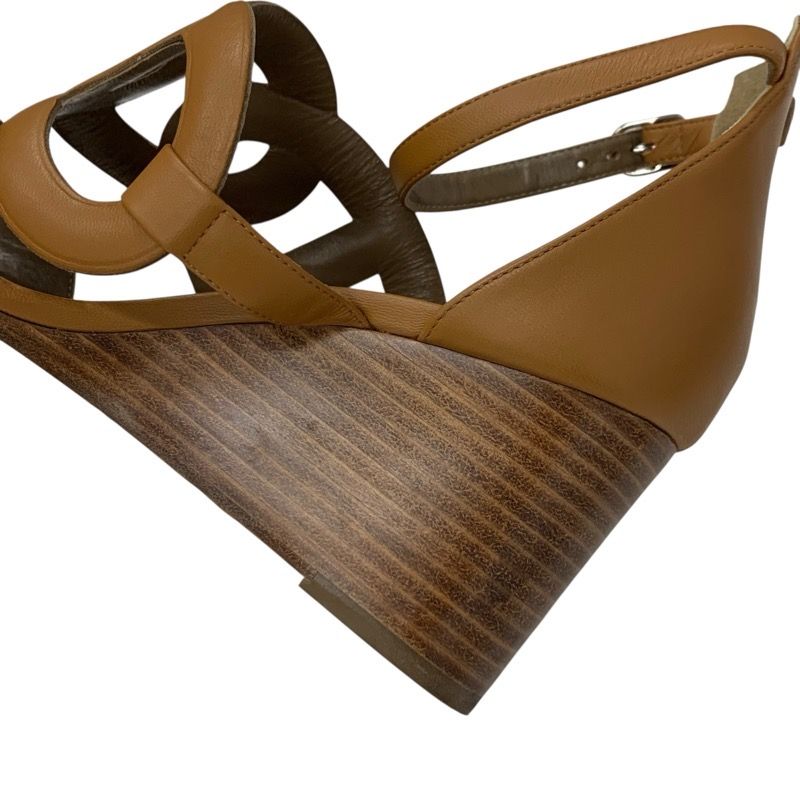 Hermes Brisbane Sandals Shoes Leather Brown Chaine D'ancre Wedge Sole Strap