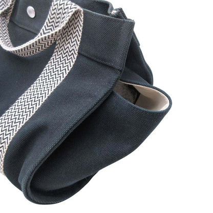Good Hermes Cannes PM Handbag Tote Canvas Herringbone with Pouch Black Ivory