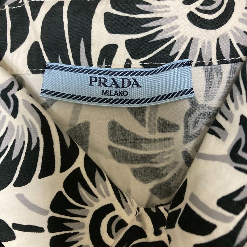 Prada Flower Print Sleeveless Shirt Blouse Size 38 White Black Women's Used