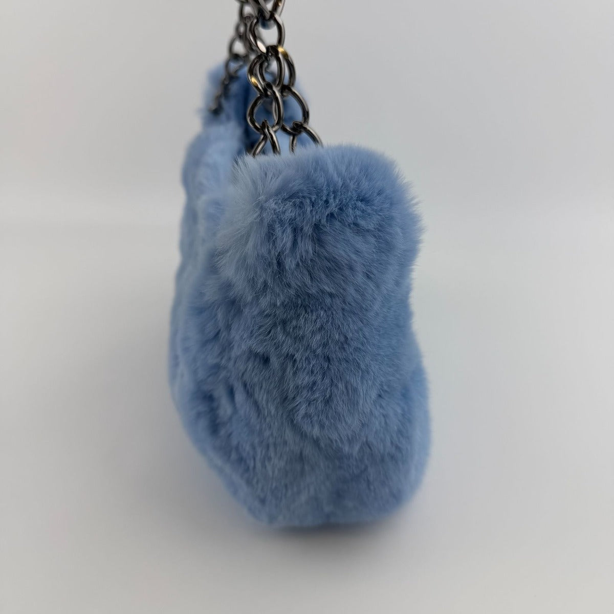 Chanel CC Logo Handbag Blue Rabbit Fur Vintage — view 5