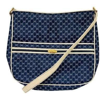 Gucci Vintage Navy White Leather Shoulder Bag