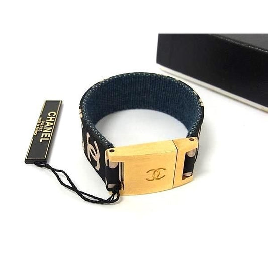 Chanel Coco Mark Canvas Bracelet Accessories Black And Pink Beige