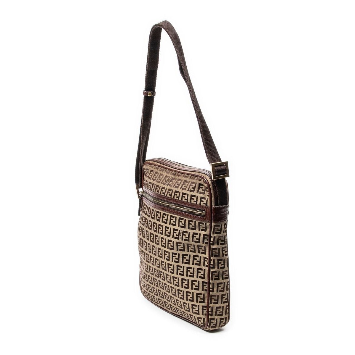 Fendi Zip Messenger Crossbody Brown Zucchino Canvas — view 2