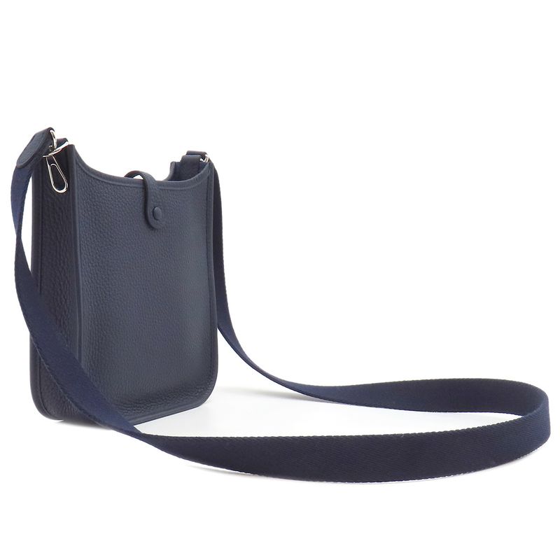 Hermes Shoulder Bag Evelyn TPM Taurillon Clemence Blue Nuit Silver Hardware