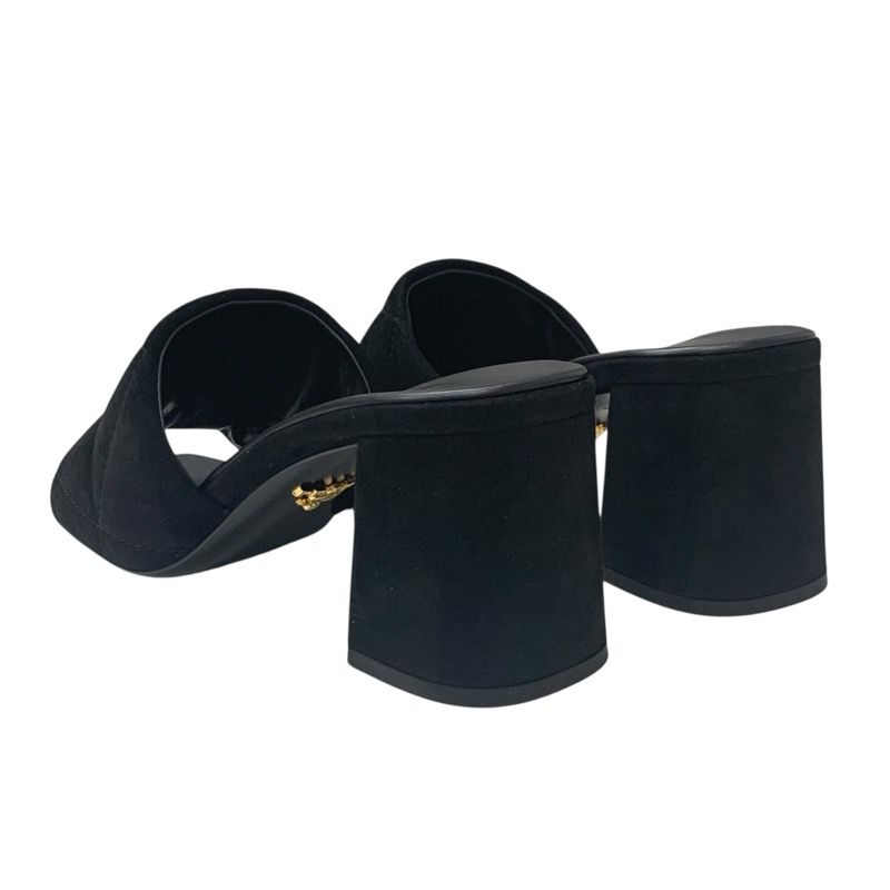 Prada Sandals Shoes Suede Leather Black Unused Logo Velvet Mules