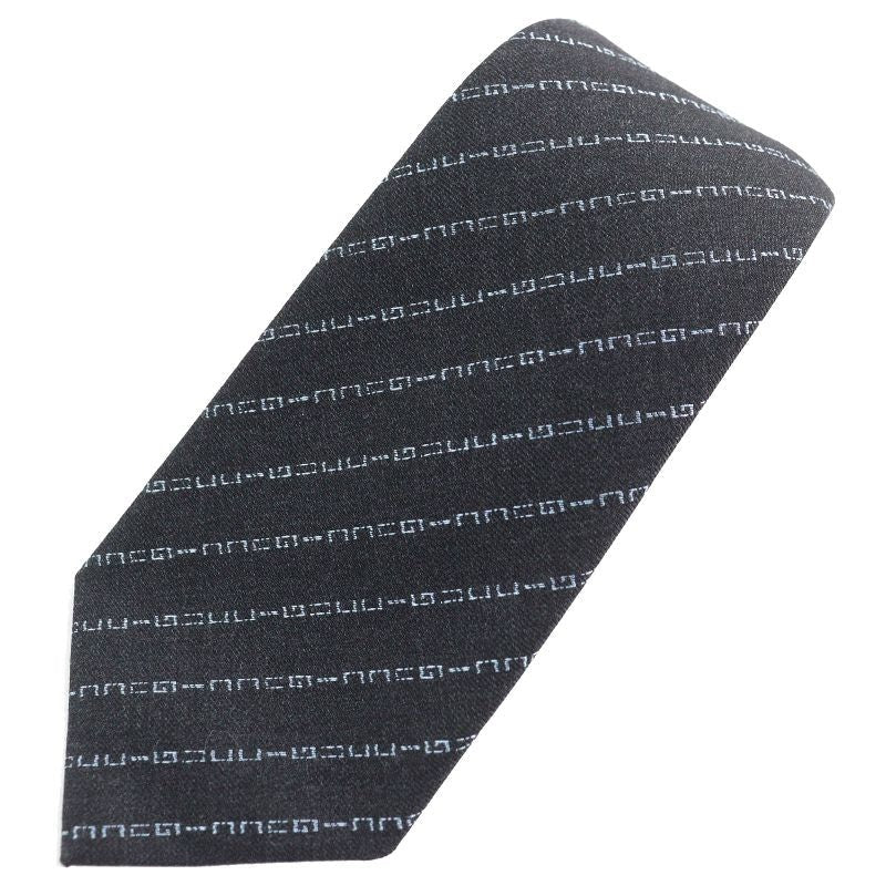 Gucci 100% Wool Regimental Logo Stripe Tie With 7 cm Dark Gray Tips