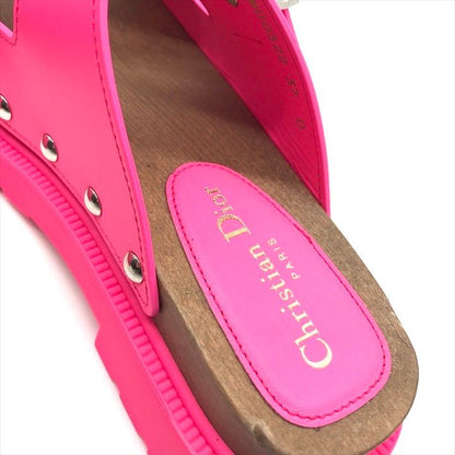 Dior Leather Wood Studded Sandals Shoes 37 Pink