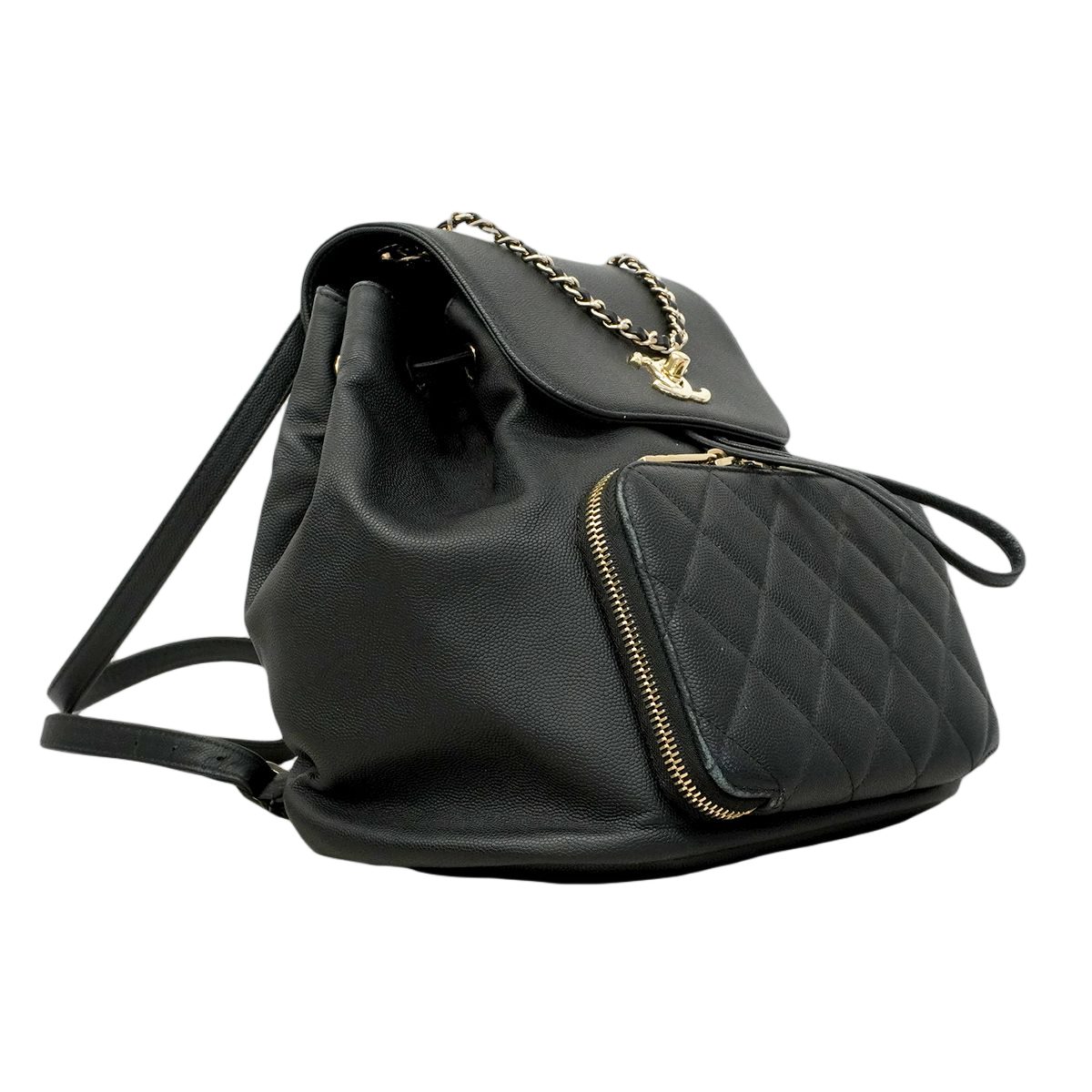 Chanel Backpack Quilted Caviar Leather Black Champagne Gold — view 2
