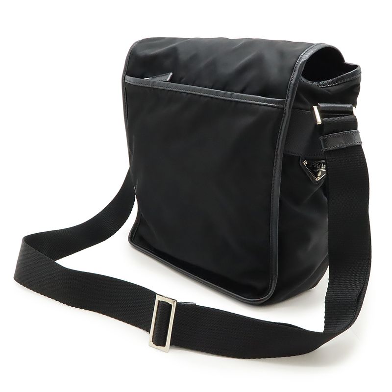 Prada Shoulder Bag Messenger Bag Crossbody Nylon Leather NERO Black Silver