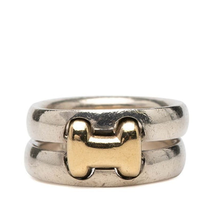 Hermes History Ring 49 Silver 18k Yellow Gold Combination