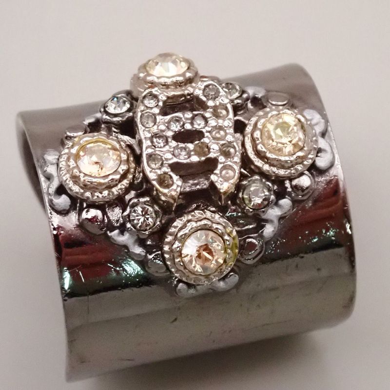 Chanel Ring CC Mark Silver Stones Size 12 34ka622