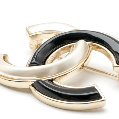 Chanel Brooch Corsage Gold Black White Here Mark Bicolor Pearl