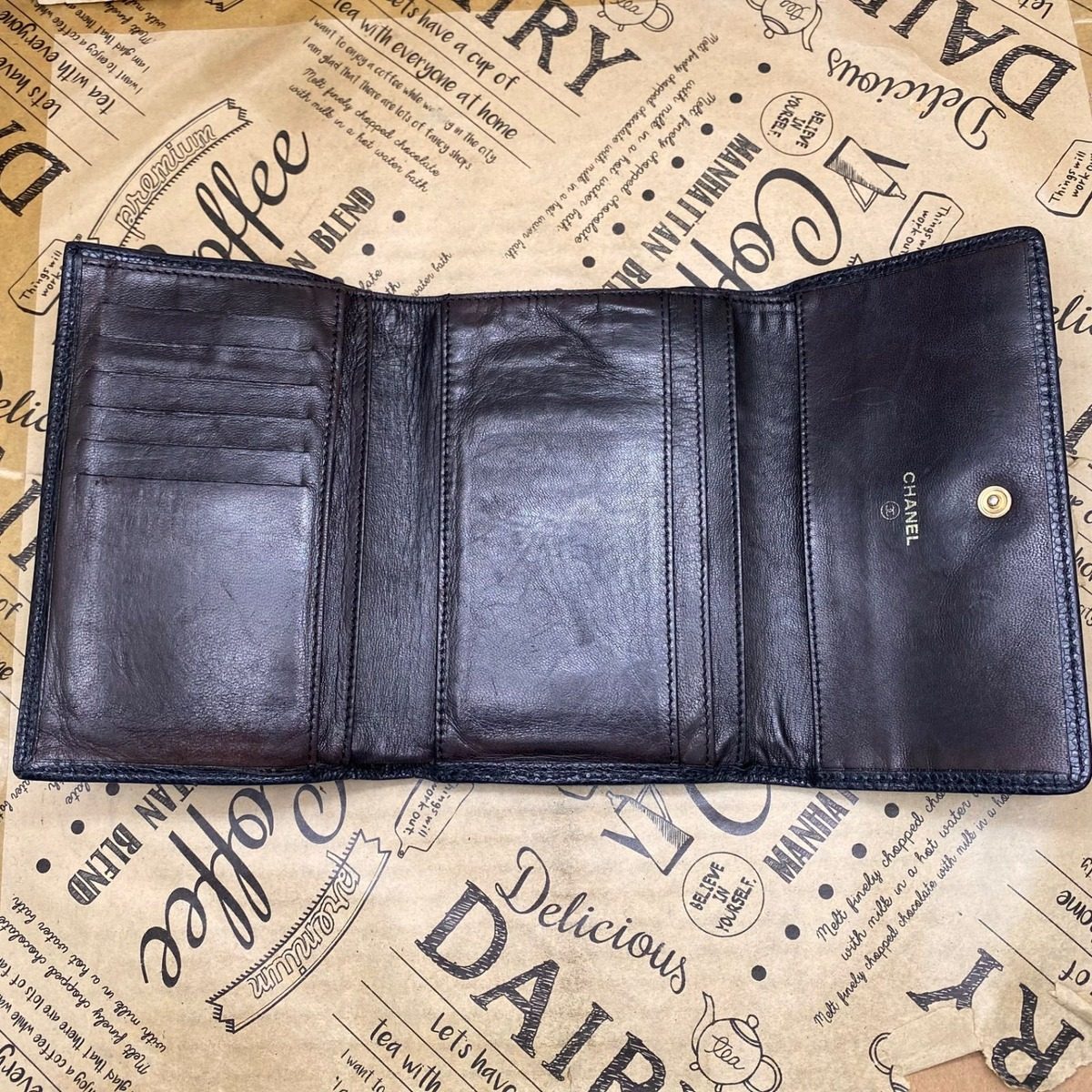 Chanel Trifold Wallet CC Logo Lambskin Black Card Billfold — view 9