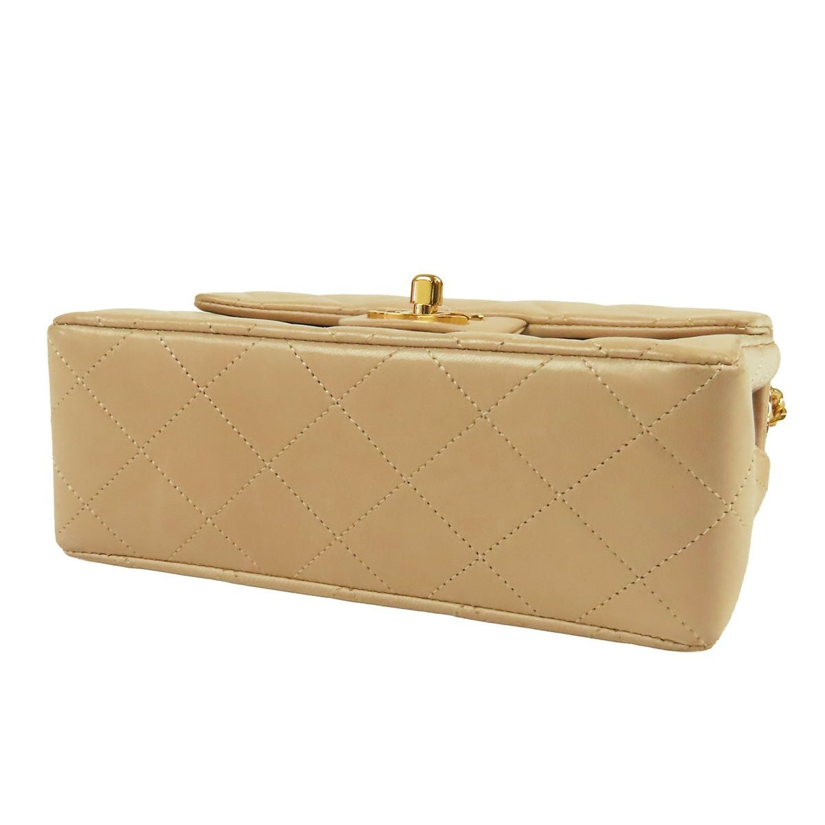 Chanel Chain Shoulder Bag Beige Gold Lambskin Mini Quilted Vintage — view 3