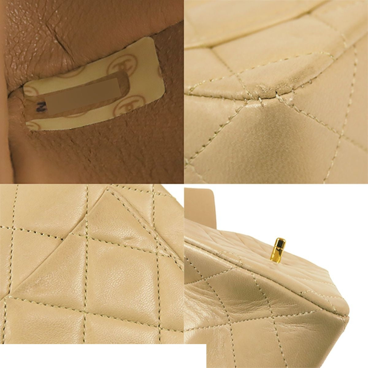 Chanel Chain Shoulder Bag Beige Gold Lambskin Mini Quilted Vintage — view 6