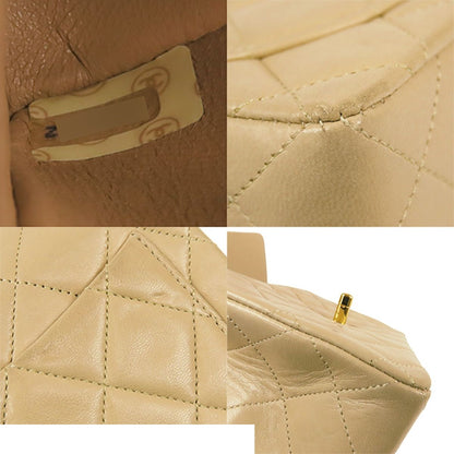 Chanel Chain Shoulder Bag Beige Gold Lambskin Mini Quilted Vintage — view 6