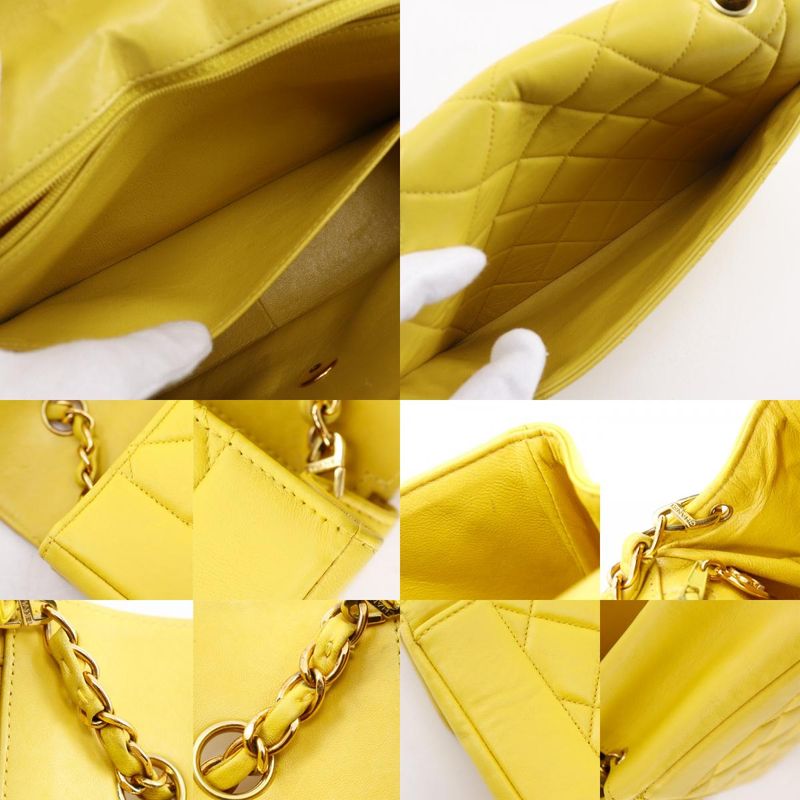 Chanel Diana Matelasse Chain Shoulder Lambskin Yellow Ladies Shoulder Bag