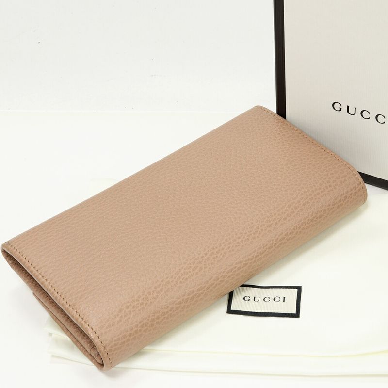 Gucci Zipper Long Wallet With Coin Purse GG Marmont Calfskin Dusty Pink Gold