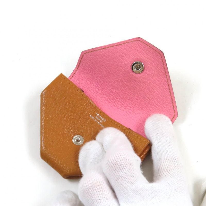 Hermes Le Van Cattle Verso Bicolor Chevre Mizor Coin Case Brown Pink