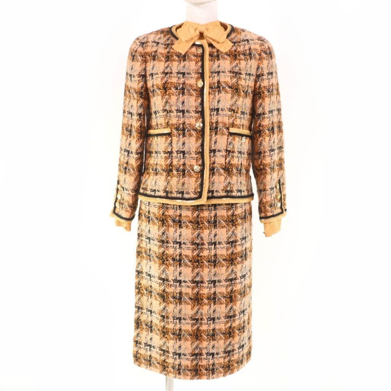 Chanel Vintage Tweed Jacket Long-sleeved Top And Skirt 3-piece Set-up