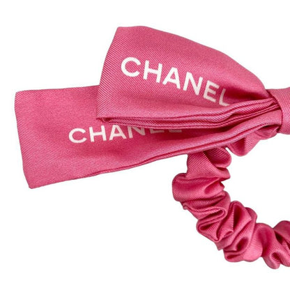 (near Fine) Chanel Aa9064 Logo Silk Ribbon Chou Pink Hair Accessory W/box Used