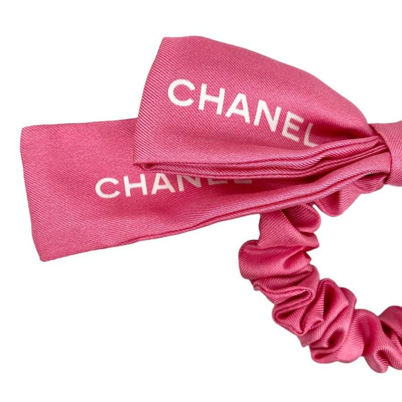 Chanel Aa9064 Logo Silk Ribbon Chou Pink Hair Accessory with Box