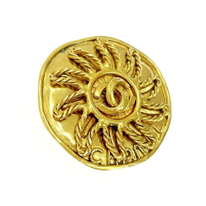 Chanel GP 94a Coco Mark Sun Brooch Gold with Box 418489 Brooch