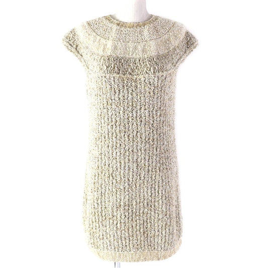 CHANEL P61623k47214 Silk Blend Coco Mark Button Lamé Yarn Sleeveless Knit Dress