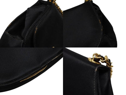 Chanel Half Moon Chain Bag CC Logo Satin Leather Black Gold — view 5