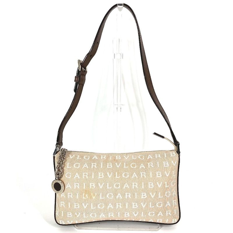 Bvlgari Shoulder Bag Logomania Logo Leather / Canvas Beige