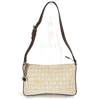 Bvlgari Shoulder Bag Logomania Logo Leather / Canvas Beige