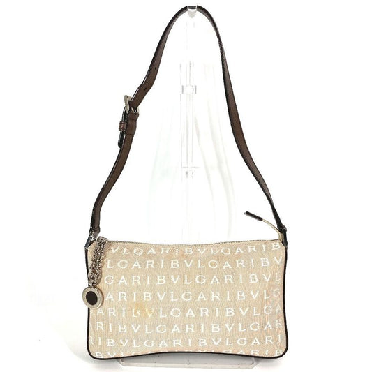 Bvlgari Shoulder Bag Logomania Logo Leather / Canvas Beige