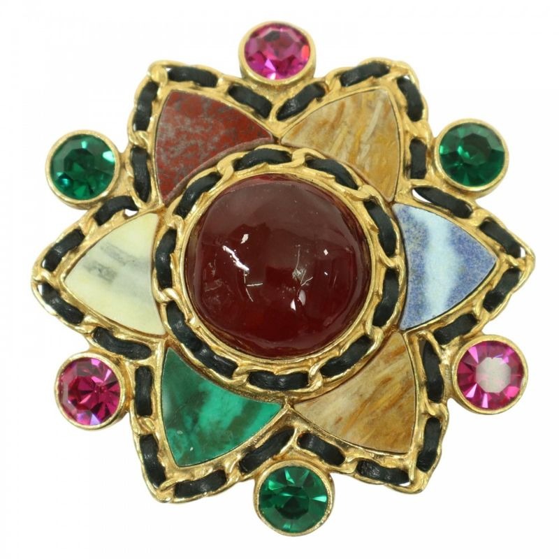 Chanel Brooch Gripore Stone Vintage Coco Accessory GP