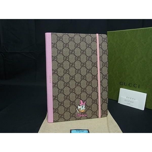 Gucci Disney Collaboration Daisy Duck GG Supreme Pattern Leather Notebook Brown