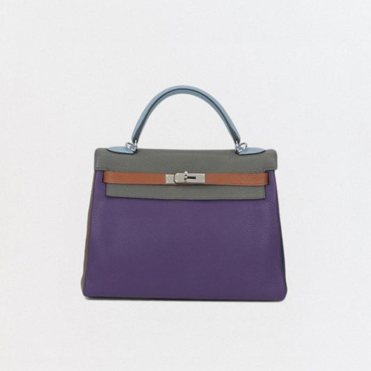 Hermes Kelly 32 Harlequin Tote Shoulder Bag Taurillon Clemence Ultra Violet