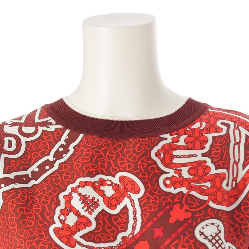 Hermes 24 Silk Chaine D'ancre Allover Pattern Short Sleeve Top 4e2832dx Orange