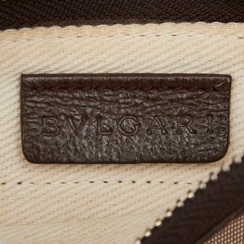 Bulgari Logomania Pochette Shoulder Bag Beige Brown Canvas Leather Women Bvlgari