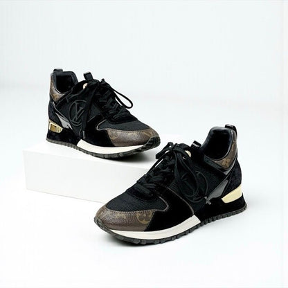Louis Vuitton Run Away Line Monogram Sneakers Shoes Leather Patent Black