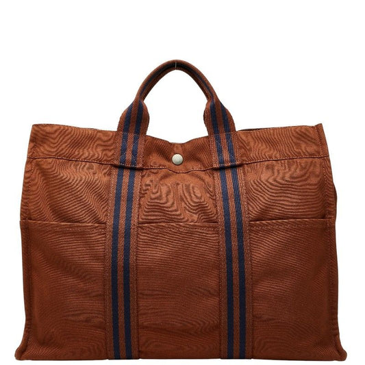 Hermes Fourre Tout Tote MM Brown Navy Canvas Women Hermes